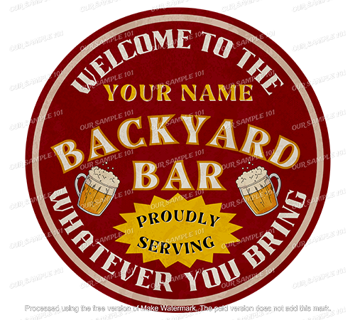 BACKYARD BAR Home Retro/ Vintage Personalized Round Metal Sign Man Cave, Workshop Wall Décor, Shed-Garage, and Bar