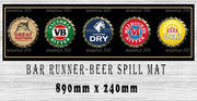 BEER CAPS Aussie Beer Spill Mat (890mm x 240mm) BAR RUNNER Man Cave Pub Rubber