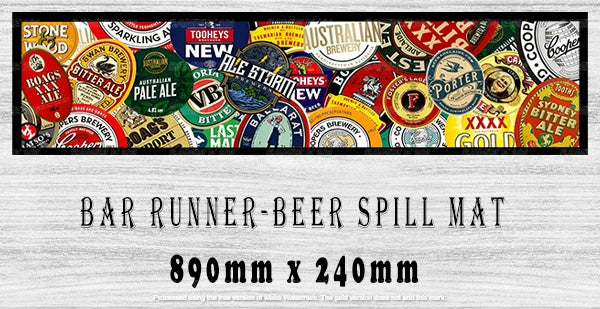 Buy BEER LOGOS Menu Bar Runner - Elevate Your Space with Trendy Barware | Tin Sign Factory Australia