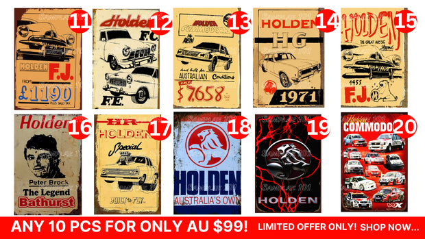 Bulk Buy-Holden Signs 10 Designs Retro/ Vintage Tin Metal Sign Man Cave, Wall Home Décor, Shed-Garage, and Bar
