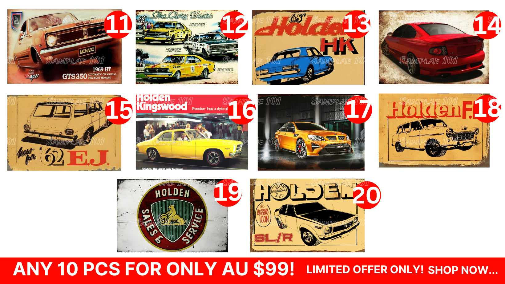 Bulk Buy-Holden Signs 10 Designs Retro/ Vintage Tin Metal Sign Man Cave, Wall Home Décor, Shed-Garage, and Bar