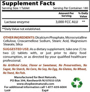Best Naturals Fast Acting Lactase Enzyme Tablet, 3000 Fcc Alu, 180 Count NEW AU