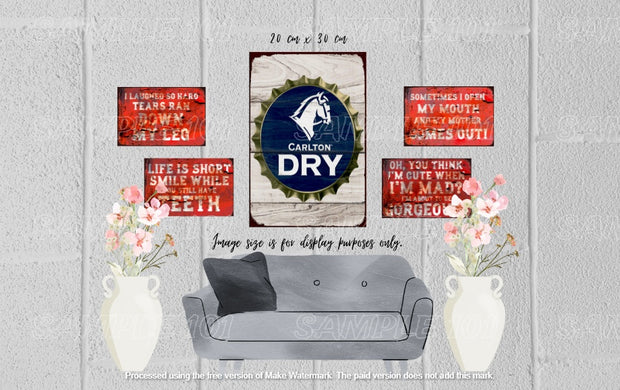CARLTON BOTTLE CAP Retro Rustic Look Vintage Tin Metal Sign Man Cave, Shed-Garage, and Bar