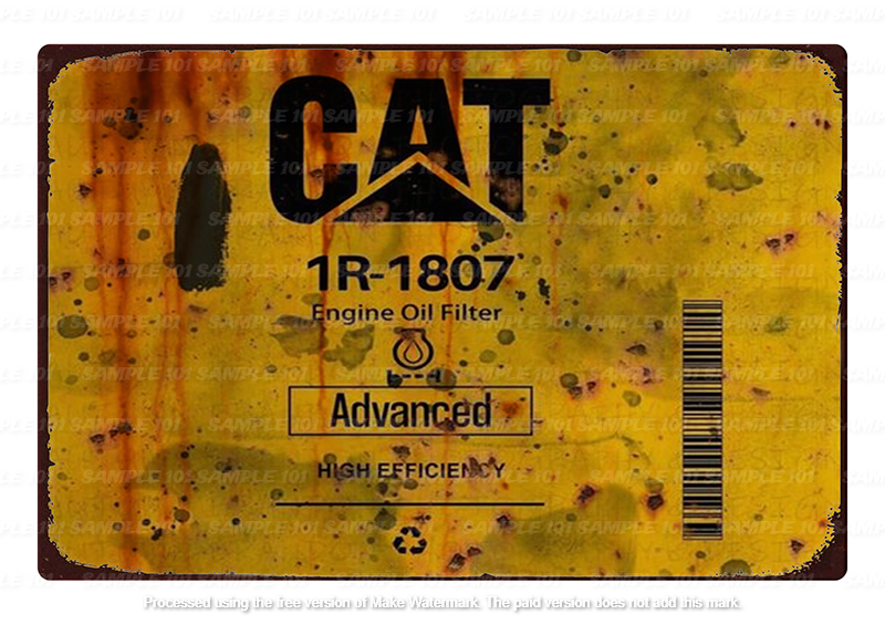 Vintage-style metal sign featuring a 'Cat Filter Warning' message with a distressed, retro design. The sign includes an image of a cat and is intended for use in home bars, garages, sheds, or other spaces for a humorous touch in wall décor.