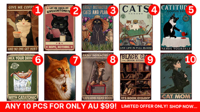 Cat Signs- Any 10 Designs Retro/ Vintage Tin Metal Sign Man Cave, Wall Home Décor, Shed-Garage, and Bar