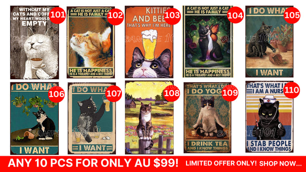 Cat Signs- Buy Any 10 Designs Retro/ Vintage Tin Metal Sign Man Cave, Wall Home Décor, Shed-Garage, and Bar