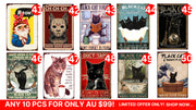 Cat Signs- Any 10 Designs Retro/ Vintage Tin Metal Sign Man Cave, Wall Home Décor, Shed-Garage, and Bar