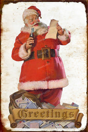 CHRISTMAS GREETINGS Santa Claus Vintage Rustic Look Home Wall Décor Bar Wall Tin Metal Signs