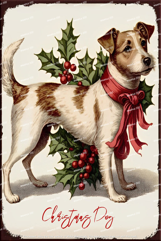 CHRISTMAS DOG Santa Claus Vintage Rustic Look Home Wall Décor Bar Wall Tin Metal Signs
