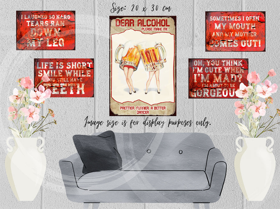 DEAR ALCOHOL Vintage Retro Home Wall Shed Garage Funny Décor Bar Wall Tin Metal Signs