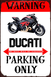DUCATI PARKING Rustic Look Home Motorcycle Wall Décor Reproduction Bar Wall Tin Metal Signs
