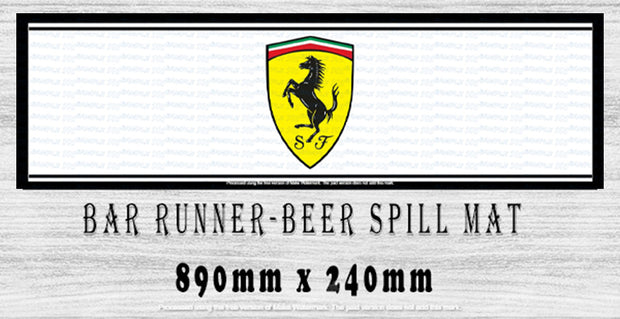 FERRARI LOGO Menu Bar Runner (890mm x 240mm) Home Cafe Shop Barware Bar Mat