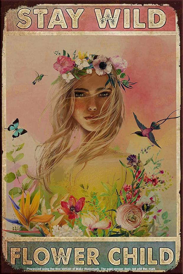 FLOWER CHILD Retro Vintage Rustic Look Home Wall Décor Reproduction Bar Wall Tin Metal Signs