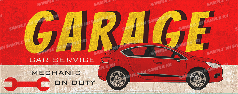 Retro metal sign for car service with 'CAR SERVICE' text, textured finish, and vintage design. Measures 750 x 200 mm, ideal for man caves or garages.