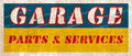 Vintage metal sign with a distressed design, featuring retro 'Garage Service' text and automotive graphics. Designed to evoke a classic, nostalgic feel.