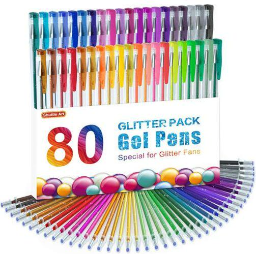 Glitter Gel Pens, Shuttle Art 80 Pack Gel Pens 40 Colours Glitter Gel Pen Set Wi