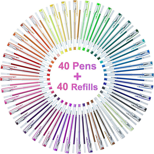 Glitter Gel Pens, Shuttle Art 80 Pack Gel Pens 40 Colours Glitter Gel Pen Set Wi