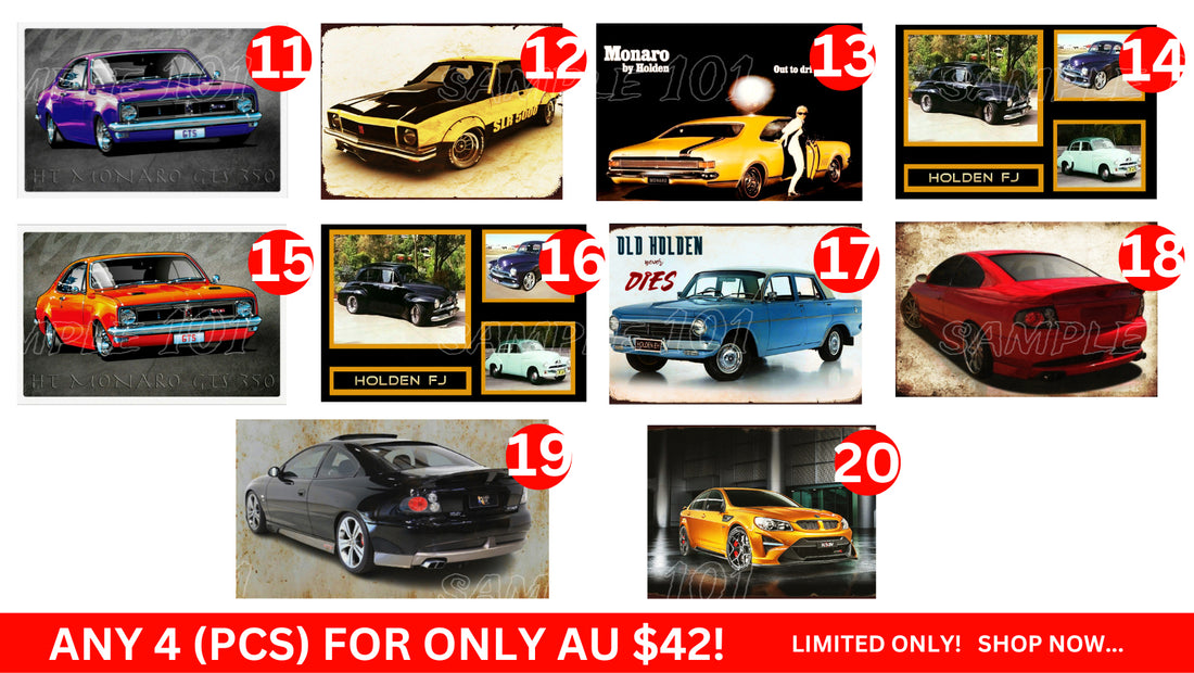Holden Signs- Any 4 Designs Retro/ Vintage Tin Metal Sign Man Cave, Wall Home Décor, Shed-Garage, and Bar