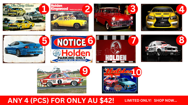 Holden Signs- Any 4 Designs Retro/ Vintage Tin Metal Sign Man Cave, Wall Home Décor, Shed-Garage, and Bar