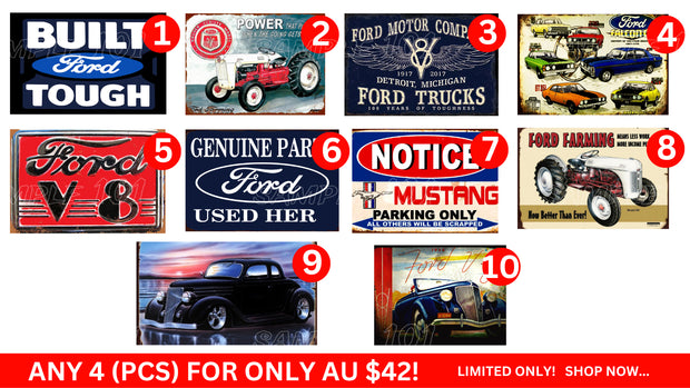 Ford Signs- Any 4 Designs Retro/ Vintage Tin Metal Sign Man Cave, Wall Home Décor, Shed-Garage, and Bar