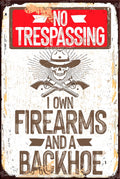 FIREARMS & BACKHOE Retro Home Funny Humorous Decorative Lounge Bar Wall Rustic Look Tin Metal Signs