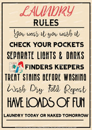 LAUNDRY RULES Rustic Look Home Washing Wall Décor Reproduction Bar Wall Tin Metal Signs