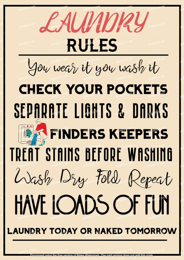 LAUNDRY RULES Rustic Look Home Washing Wall Décor Reproduction Bar Wall Tin Metal Signs