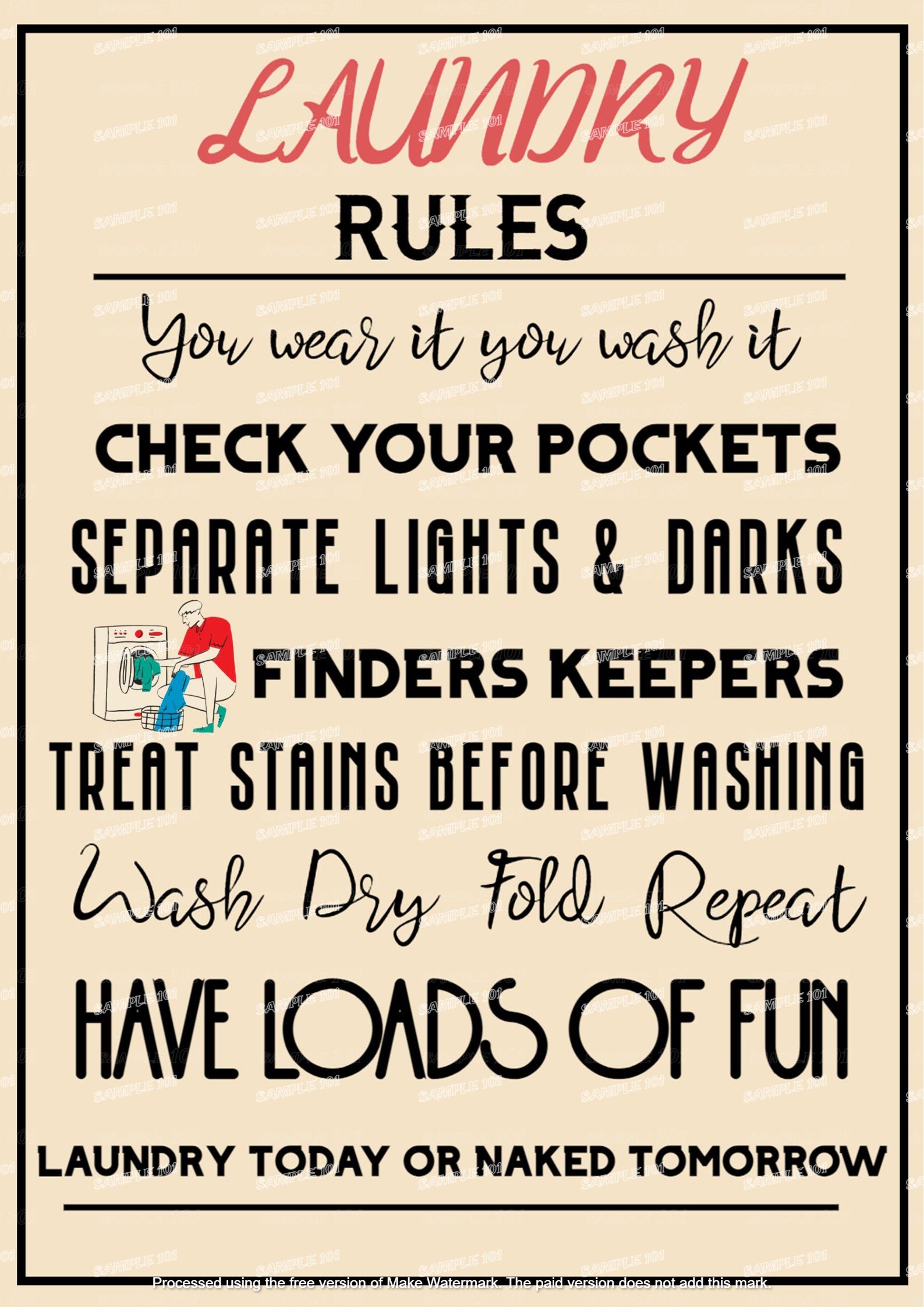 LAUNDRY RULES Rustic Look Home Washing Wall Décor Reproduction Bar Wall Tin Metal Signs