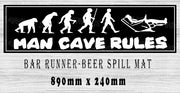 MAN CAVE RULES Aussie Beer Spill Mat (890mm x 240mm) BAR RUNNER Man Cave Pub Rubber