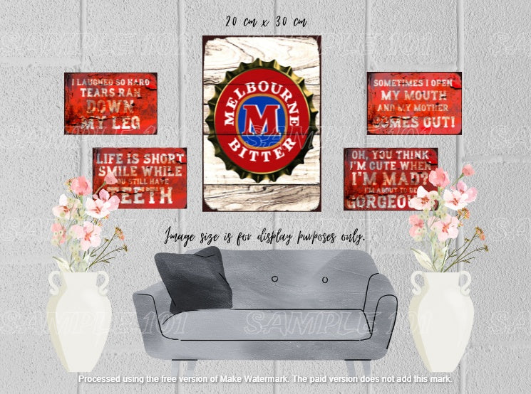 MB BOTTLE CAP Retro Rustic Look Vintage Tin Metal Sign Man Cave, Shed-Garage, and Bar