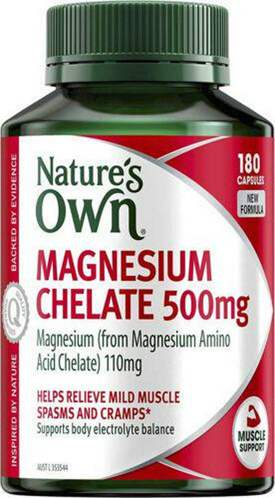 Nature's Own Magnesium Chelate 500mg 180 Capsules Muscle Function Health Natures