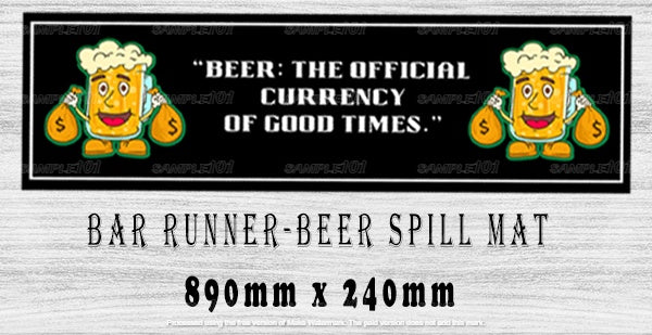 BEER CURRENCY Aussie Beer Spill Mat (890mm x 240mm) BAR RUNNER Man Cave Pub Rubber