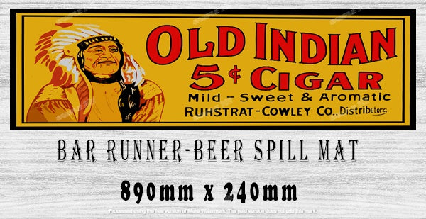  Buy OLD INDIAN CIGAR Bar Mat: Elevate Style & Conquer Spills (890mm x 240mm)