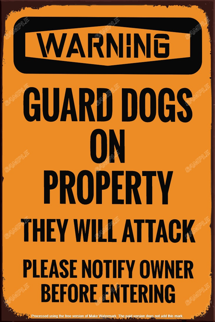 GUARD DOGS Rustic Look Shed Garage Indoor Outdoor Plaque Warning Metal Sign