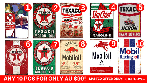 Bulk Buy-Oil Signs 10 Designs Retro/ Vintage Tin Metal Sign Man Cave W