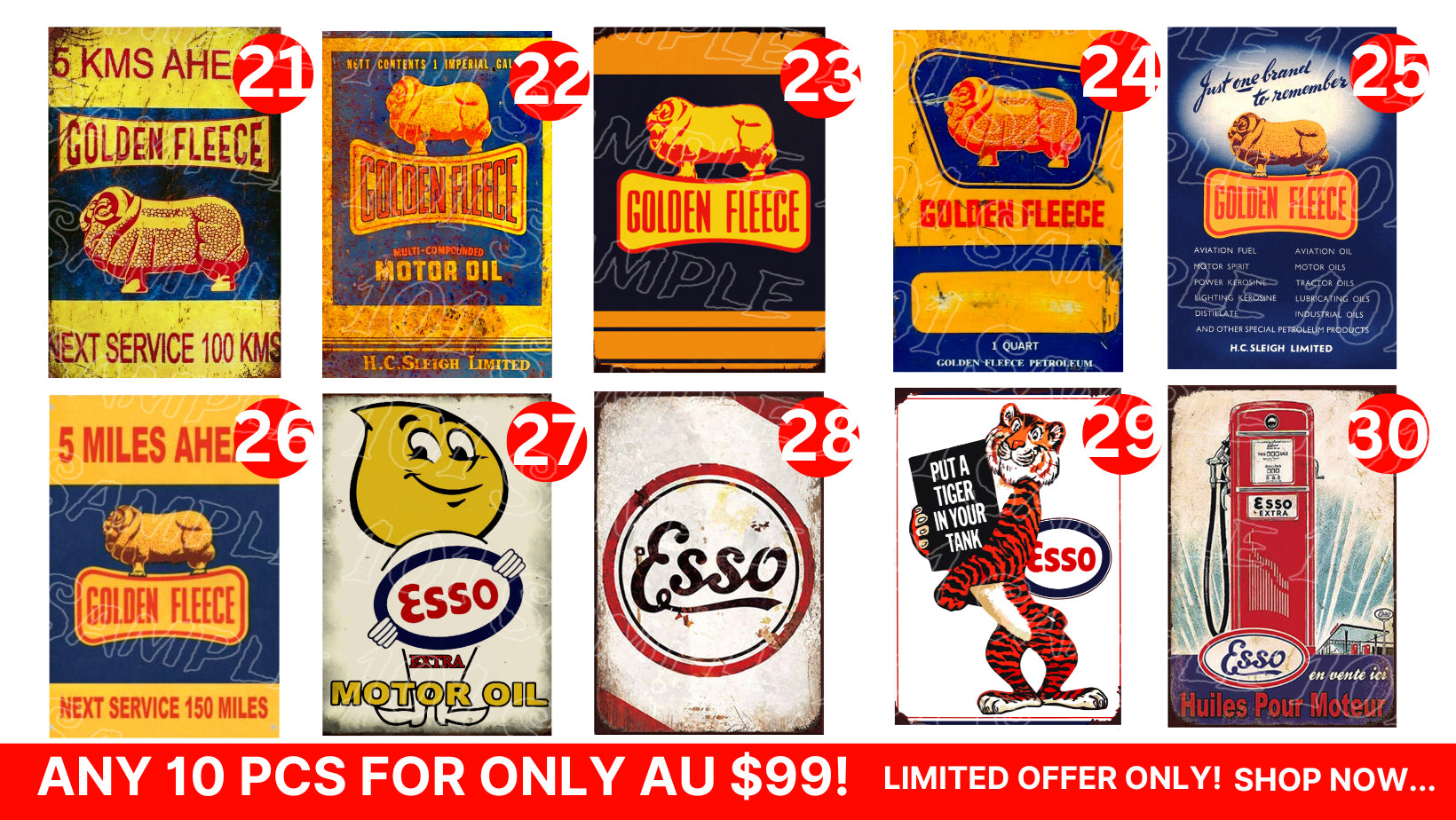 Bulk Buy-Oil Signs 10 Designs Retro/ Vintage Tin Metal Sign Man Cave W