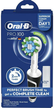 Oral-B Pro 100 Deep Clean Electric Toothbrush, Black - Clinically Proven Plaque Removal