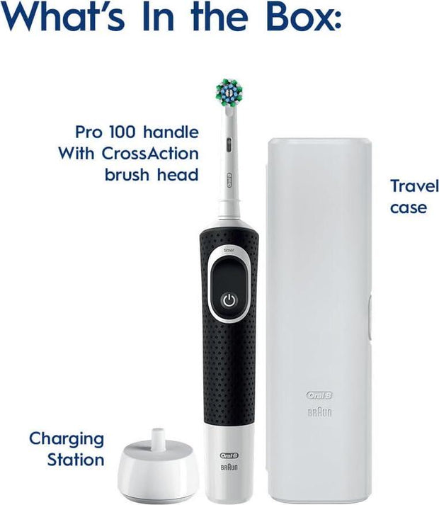 Oral-B Pro 100 Deep Clean Electric Toothbrush, Black - Clinically Proven Plaque Removal