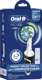 Oral-B Pro 100 Deep Clean Electric Toothbrush, Black - Clinically Proven Plaque Removal