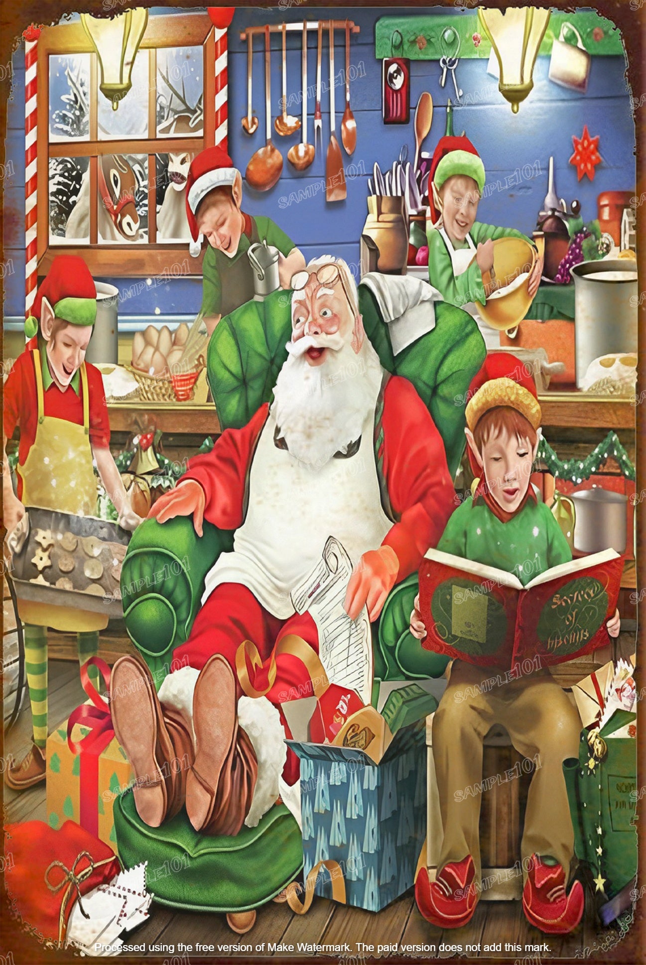 READING WITH SANTA Vintage Rustic Look Home Wall Décor Bar Wall Tin Me