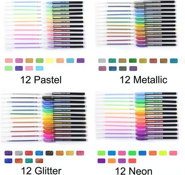 SAYEEC 48 Packs Colour Gel Ink Pens Set Glitter Metallic Gel Pens Art Markers Fo