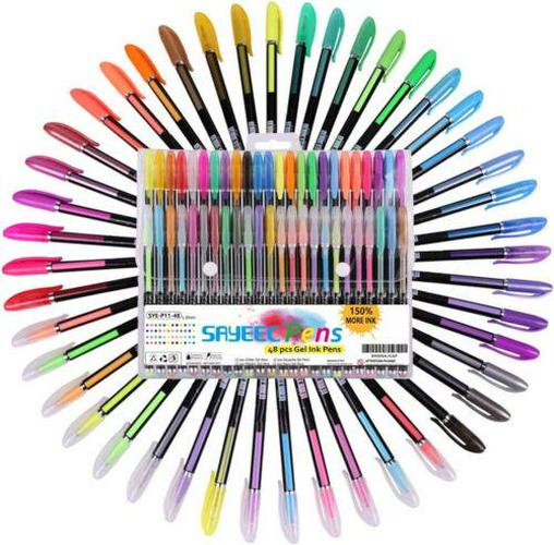 SAYEEC 48 Packs Colour Gel Ink Pens Set Glitter Metallic Gel Pens Art Markers Fo