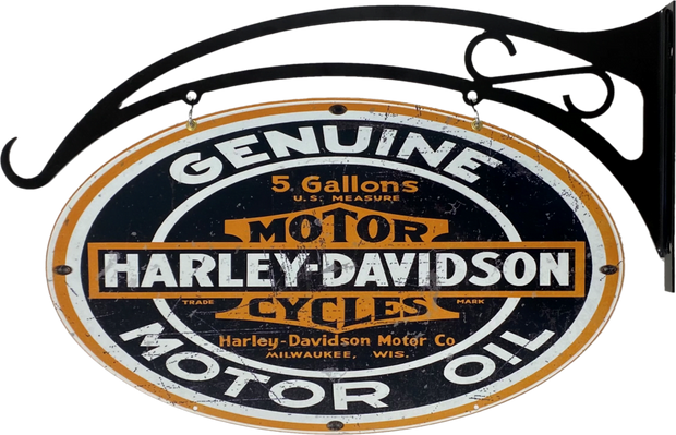 Harley Davidson Motor Oil Metal Oval Wall Sign On Hanger Double Sided