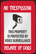 VIDEO PROTECTED Rustic Look Shed Garage Indoor Outdoor Plaque Warning Metal Sign