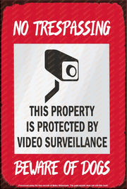 VIDEO PROTECTED Rustic Look Shed Garage Indoor Outdoor Plaque Warning Metal Sign