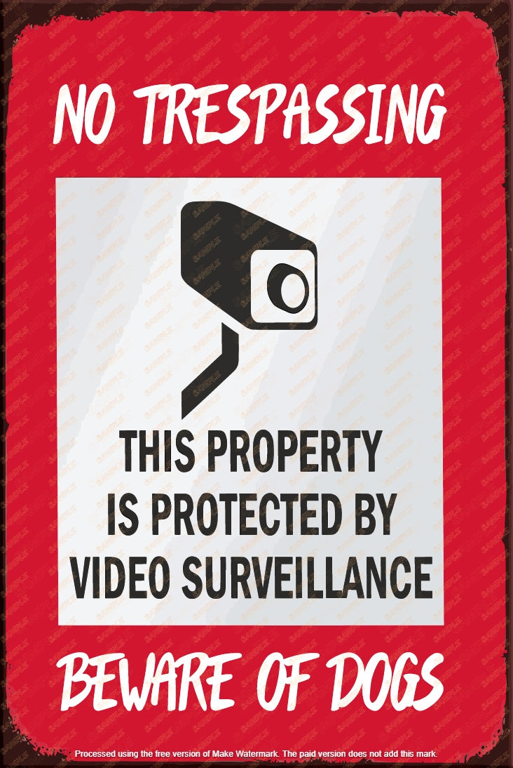 VIDEO PROTECTED Rustic Look Shed Garage Indoor Outdoor Plaque Warning Metal Sign