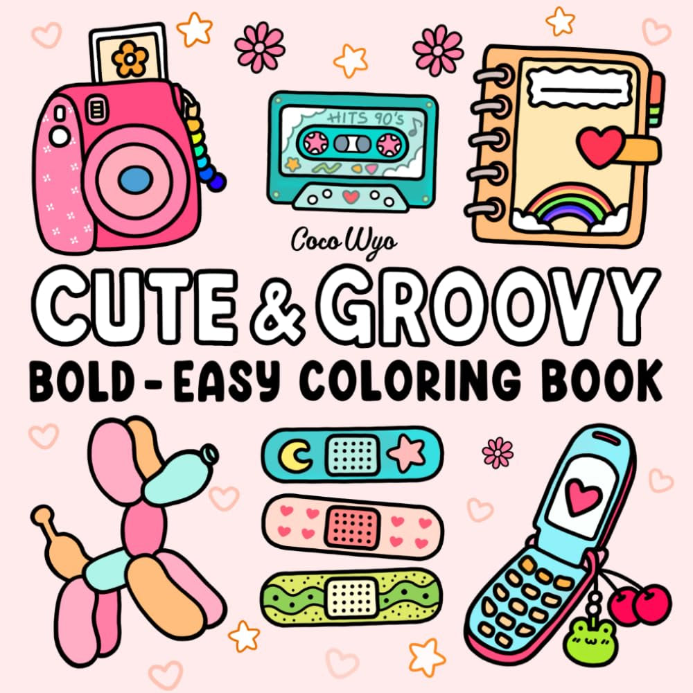 Cute & Groovy Coloring Book – Bold, Easy Designs for Relaxation | Perfect for Adults & Kids