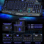 Ergonomic RGB Wired Gaming Keyboard with Dynamic 3-Color LED Backlighting