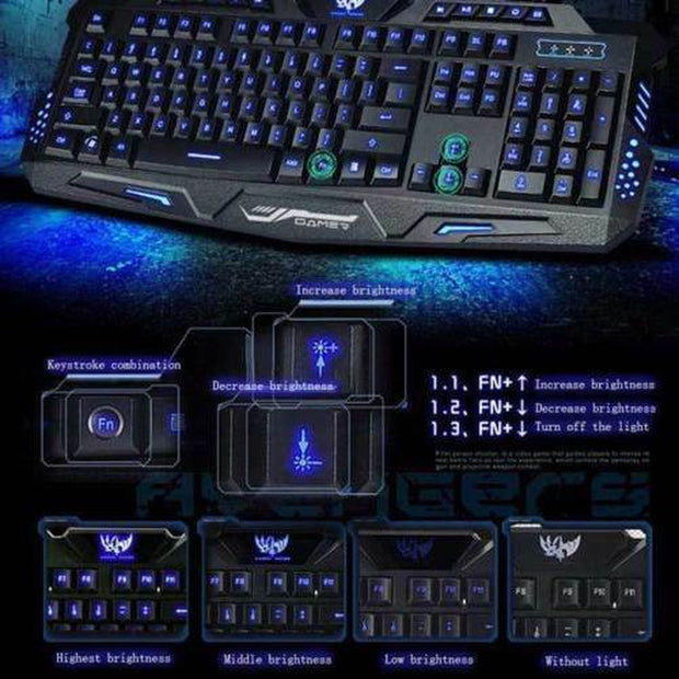 Ergonomic RGB Wired Gaming Keyboard with Dynamic 3-Color LED Backlighting