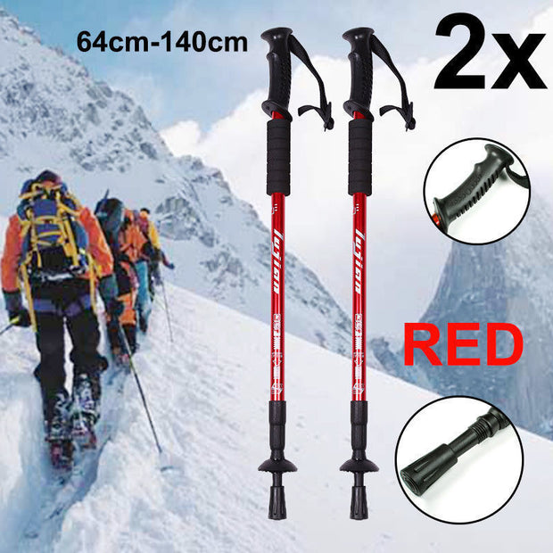 Adjustable 2X Hiking Trekking Poles - Durable Walking Sticks for Camping - Red 